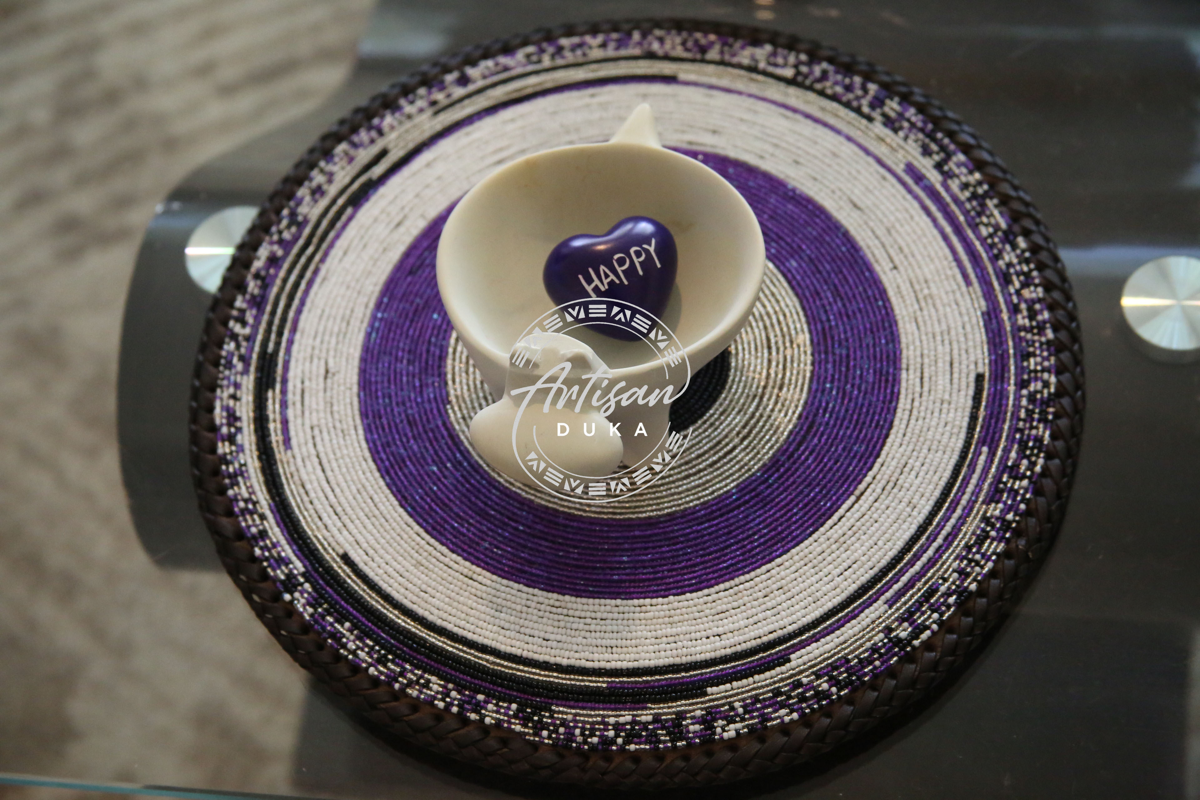 Daisy White and violet Beaded placemat