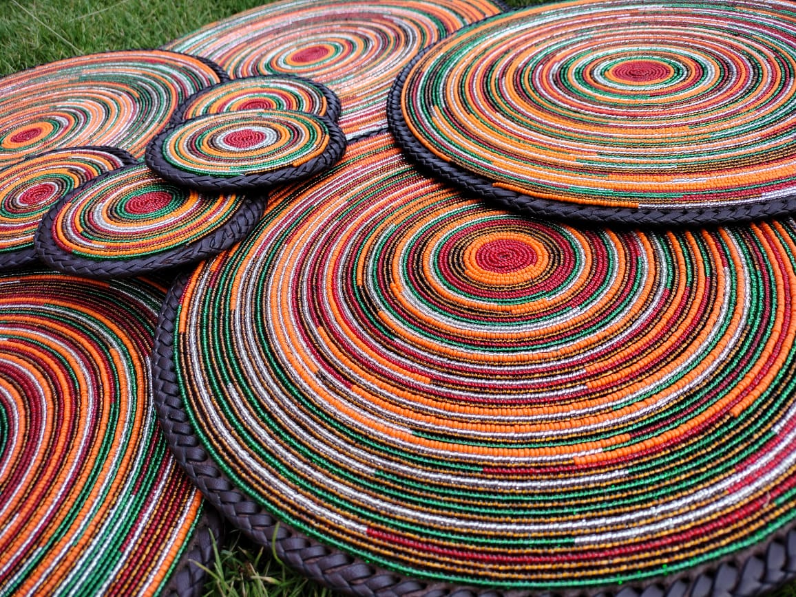 Fiery Orange fully-beaded placemats