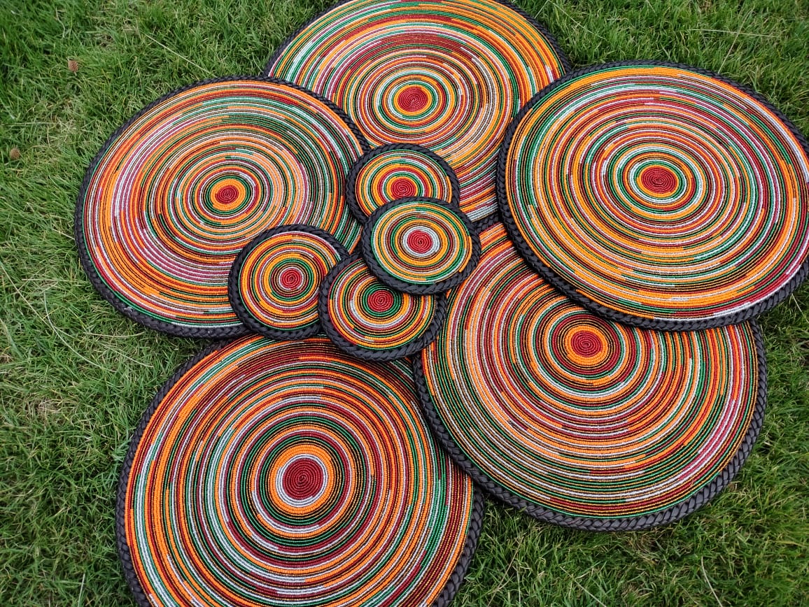 Fiery Orange fully-beaded placemats