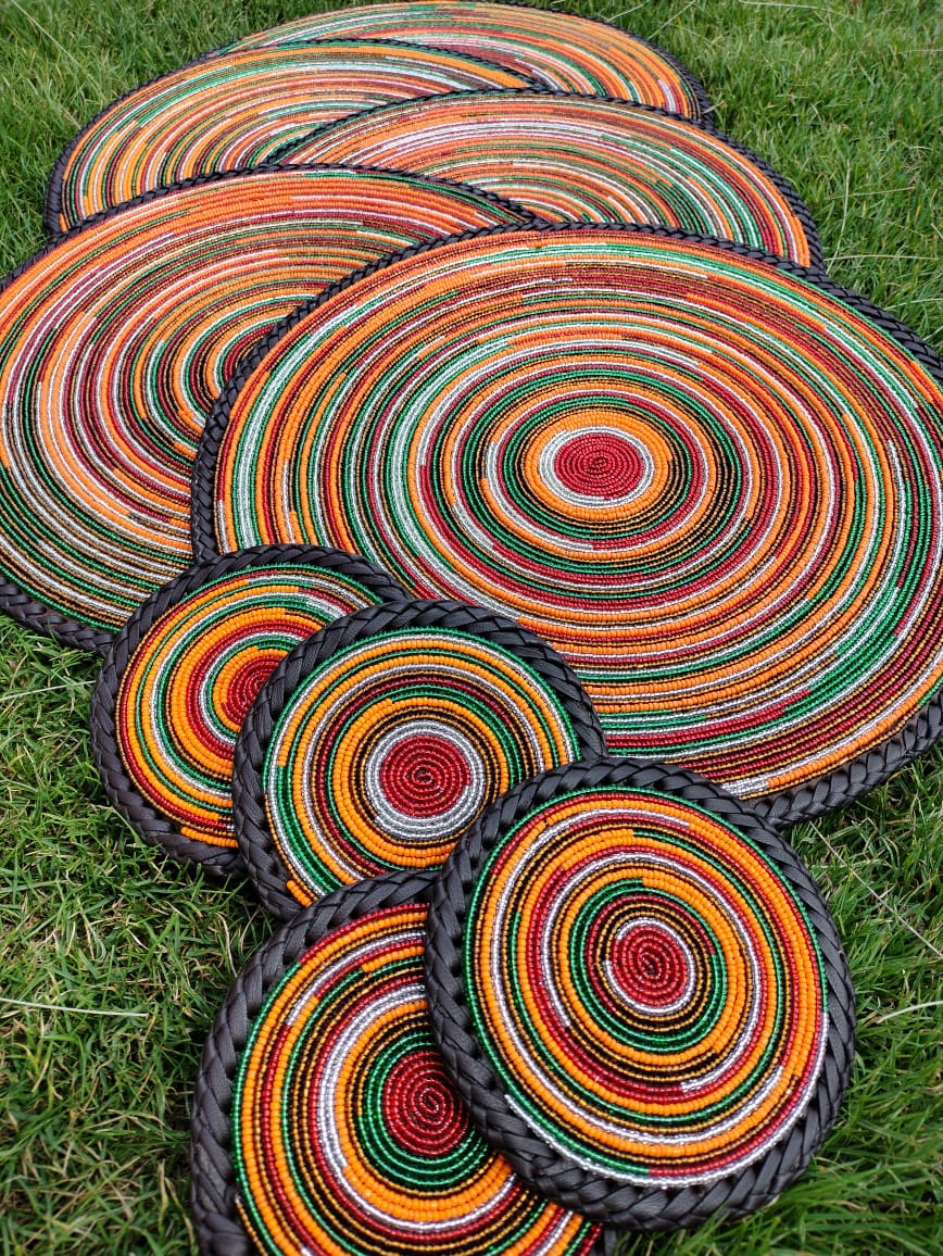 Fiery Orange fully-beaded placemats