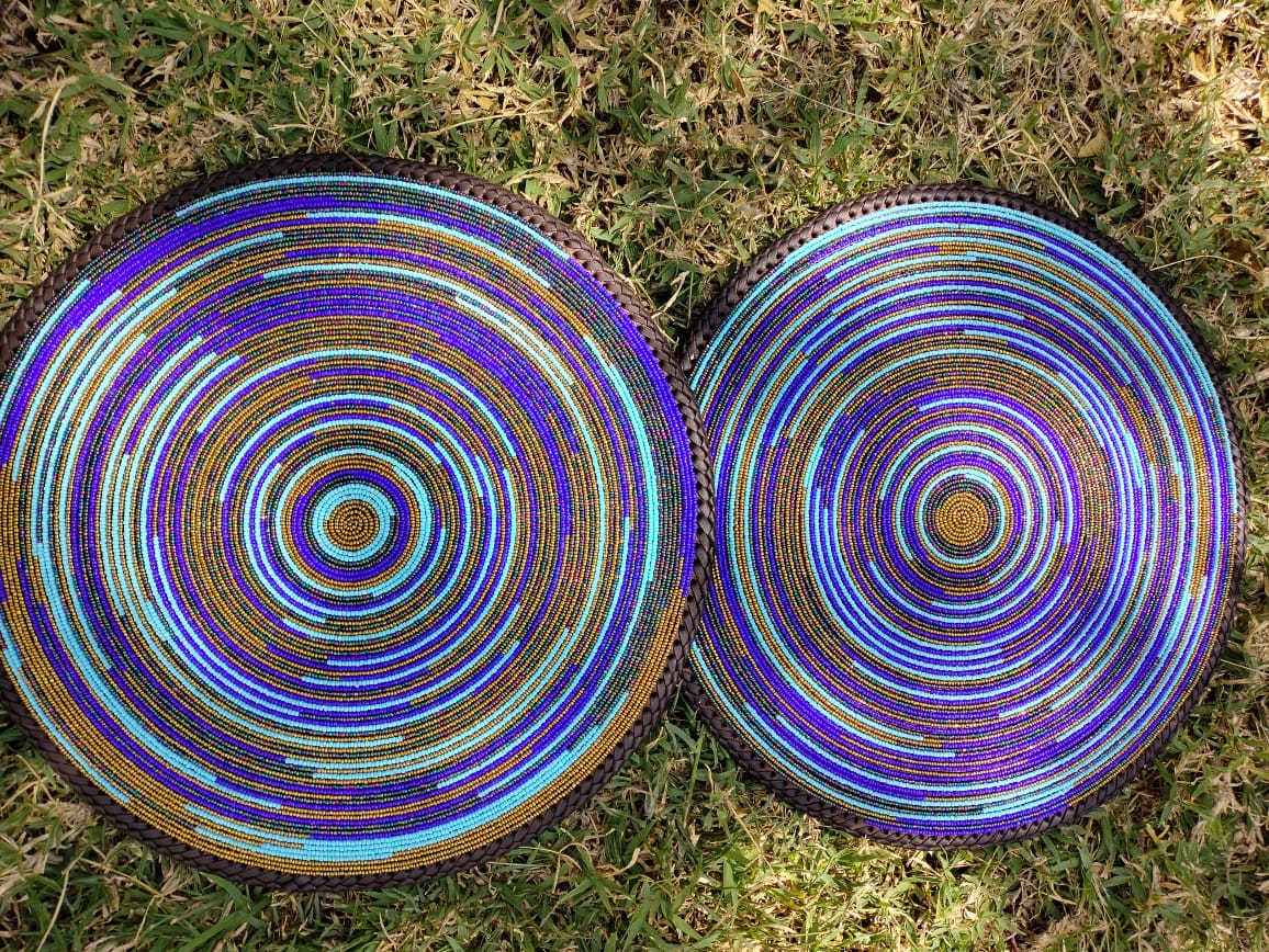 Brown &amp; Blue Rainbow Hand-beaded Wall or Table Mat