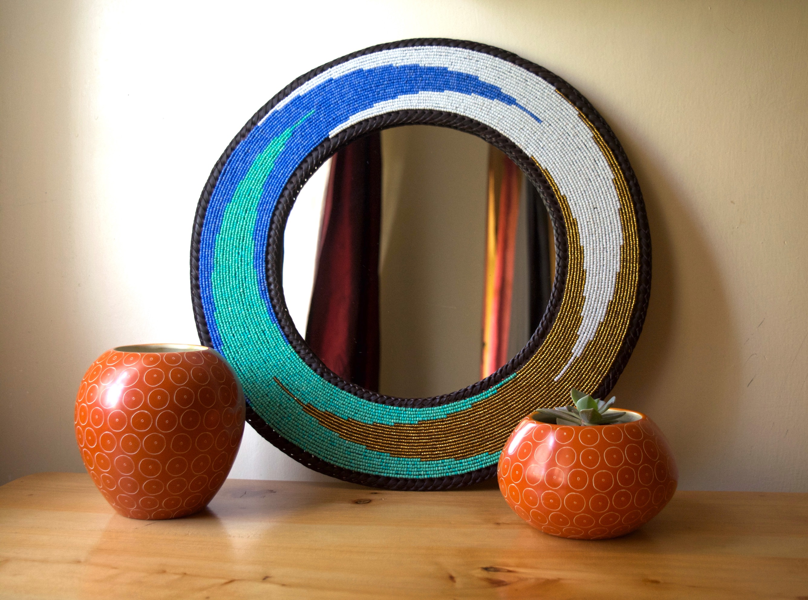 Ocean Wave Beaded Mirror