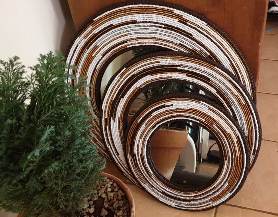 Brown, Silver &amp; White Beaded Mirror (Set of 3)