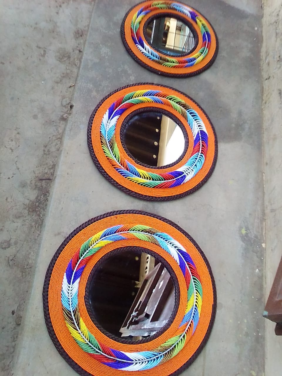 Leaf design beaded mirrors, Maasai artisan mirrors, Unique Maasai beaded mirrors
