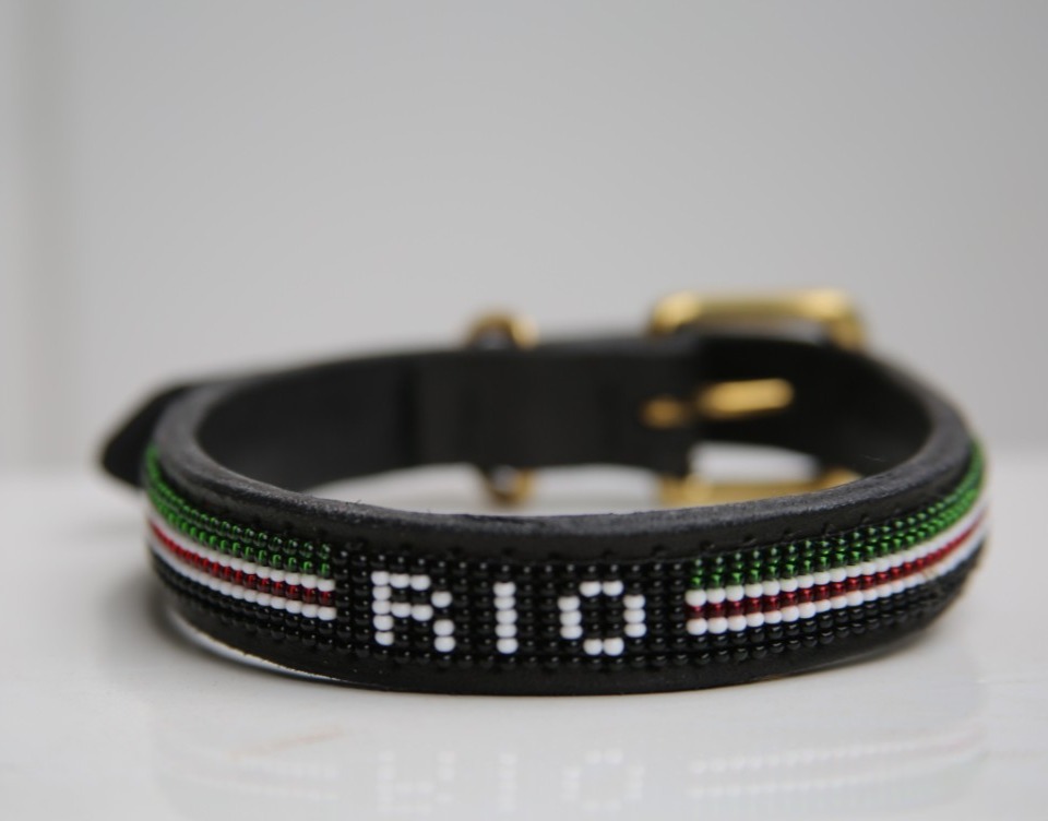 Beaded leather Dog Collar - slender &amp; shorter