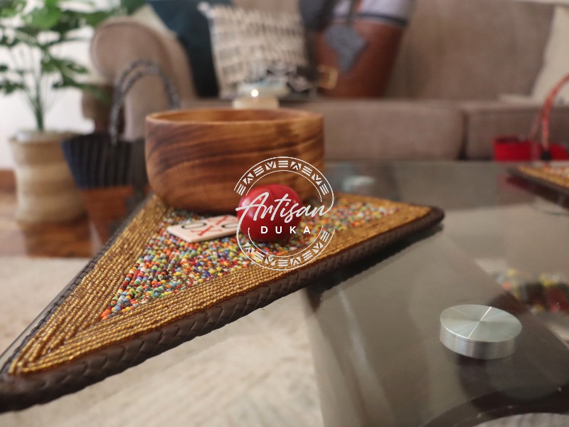 Triangular Maasai beaded placemat, Beaded placemats, Triangular tablemat