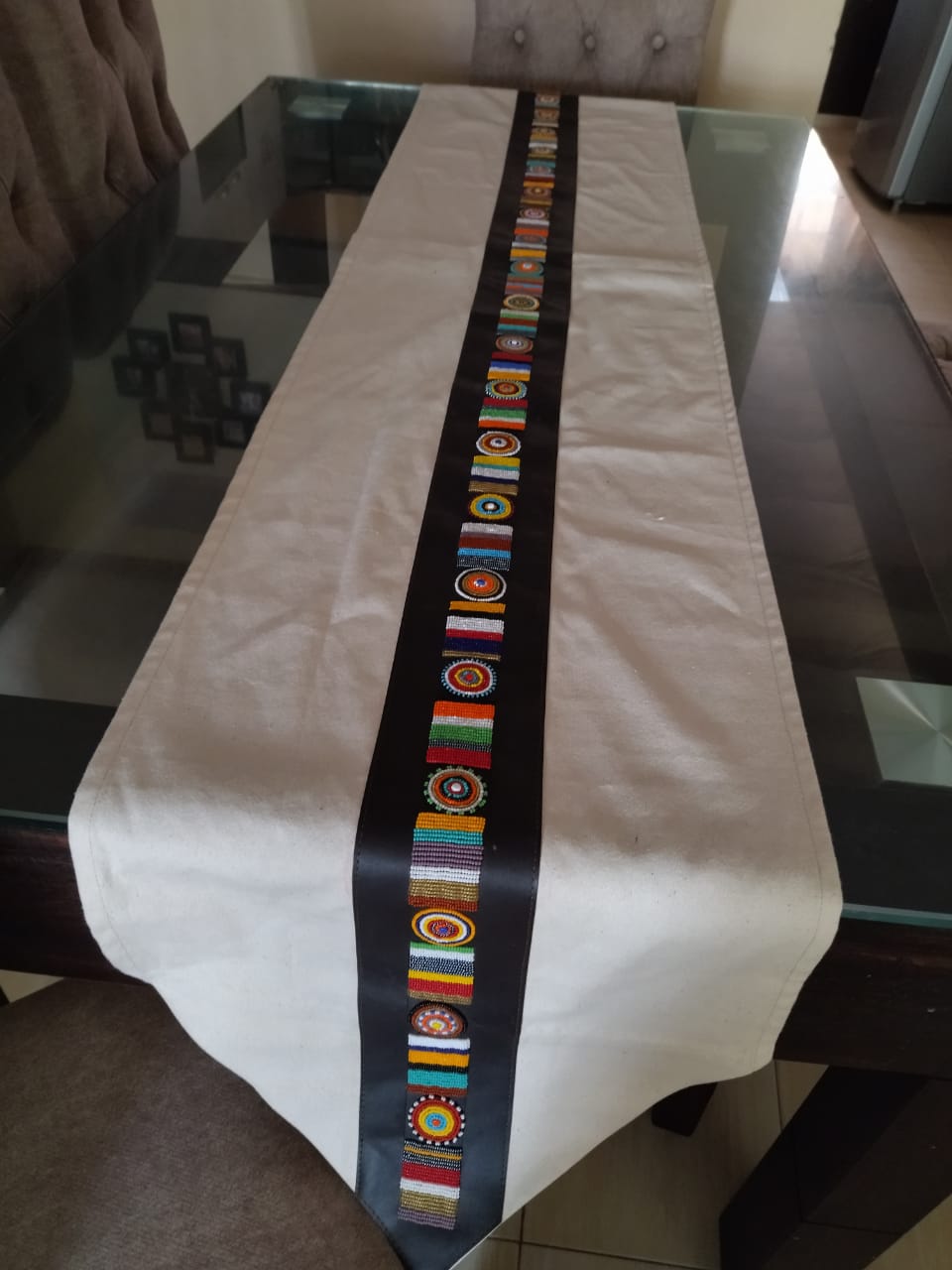 Afrique Essence Beaded Faux Leather Table Runner&quot;