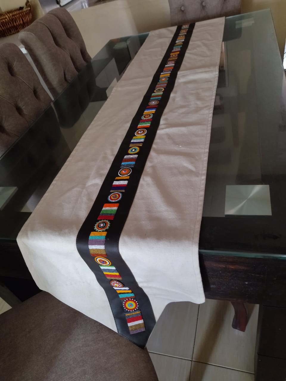 Afrique Essence Beaded Faux Leather Table Runner&quot;