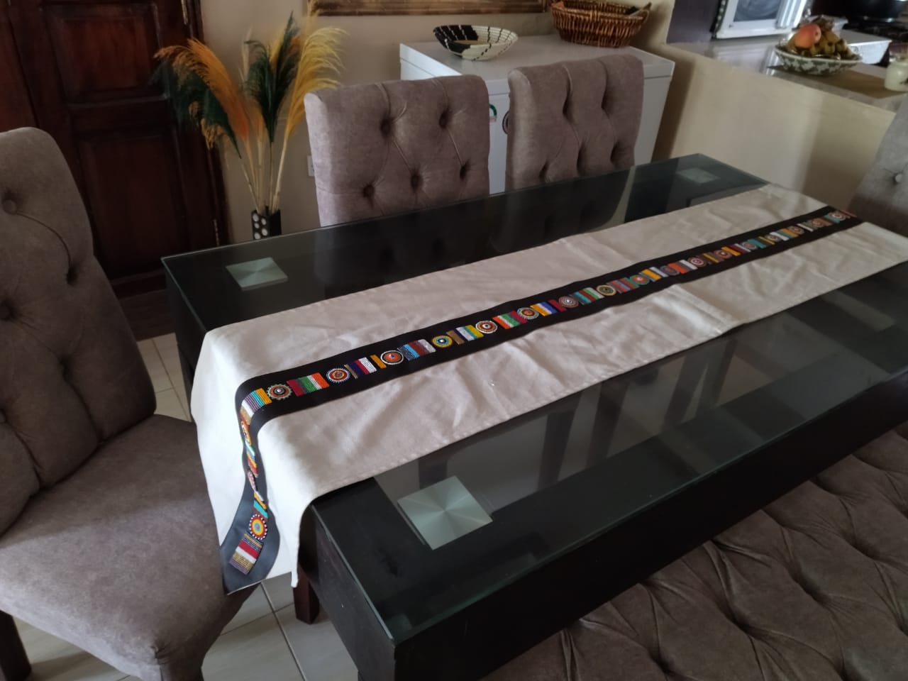 Afrique Essence Beaded Faux Leather Table Runner&quot;