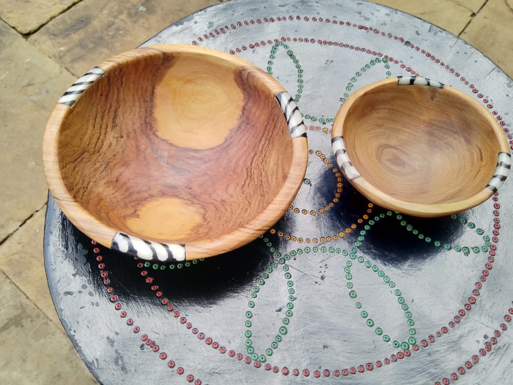 Round Wood Bowls with Bone Detail (Set of 3), Wood Bowls, Set of 3 Wooden Bowls, Bowls, Set of 3 Bowls