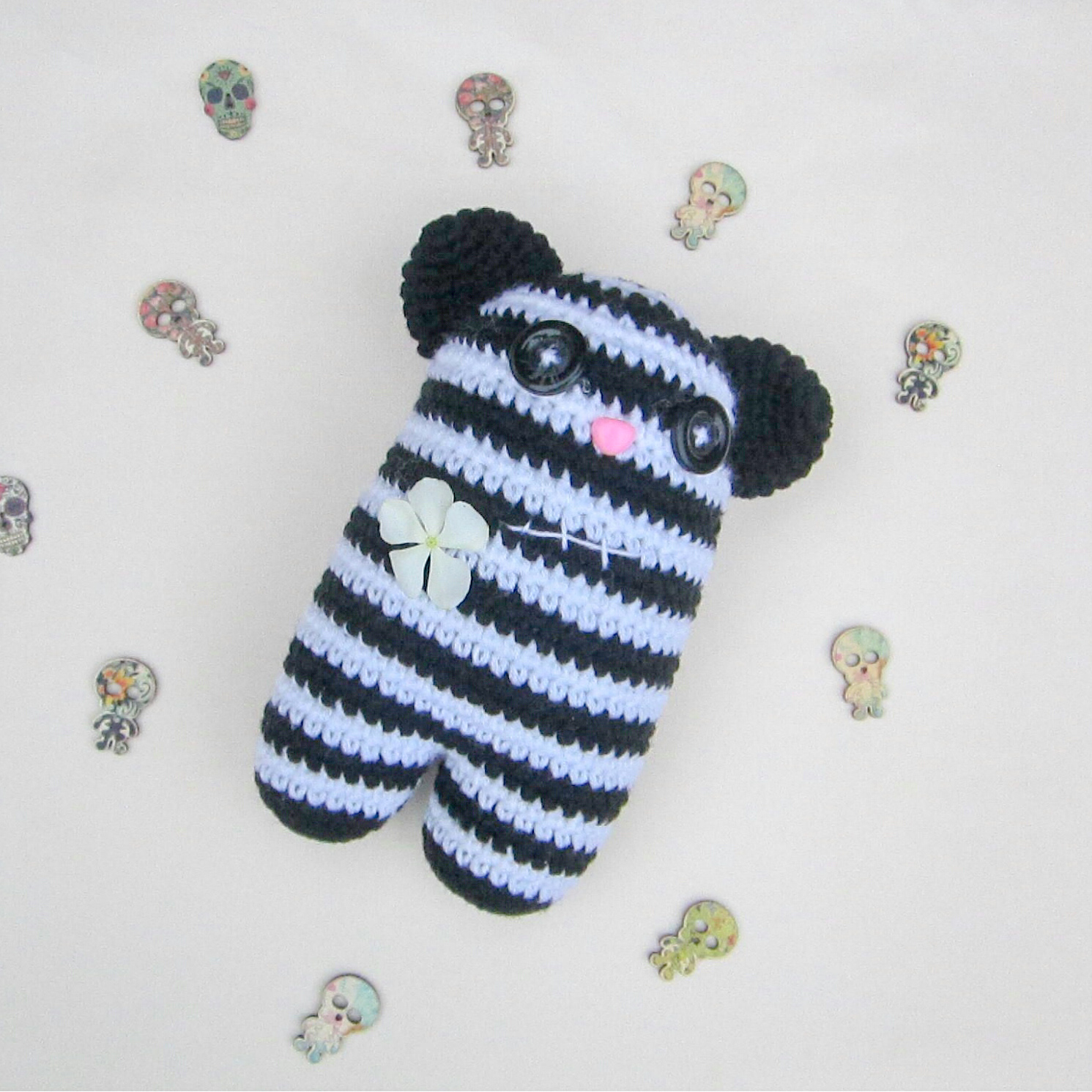 Morine&#039;s Shop - Bear Hybrid in Black and white stripes doll, Soft toy,doll