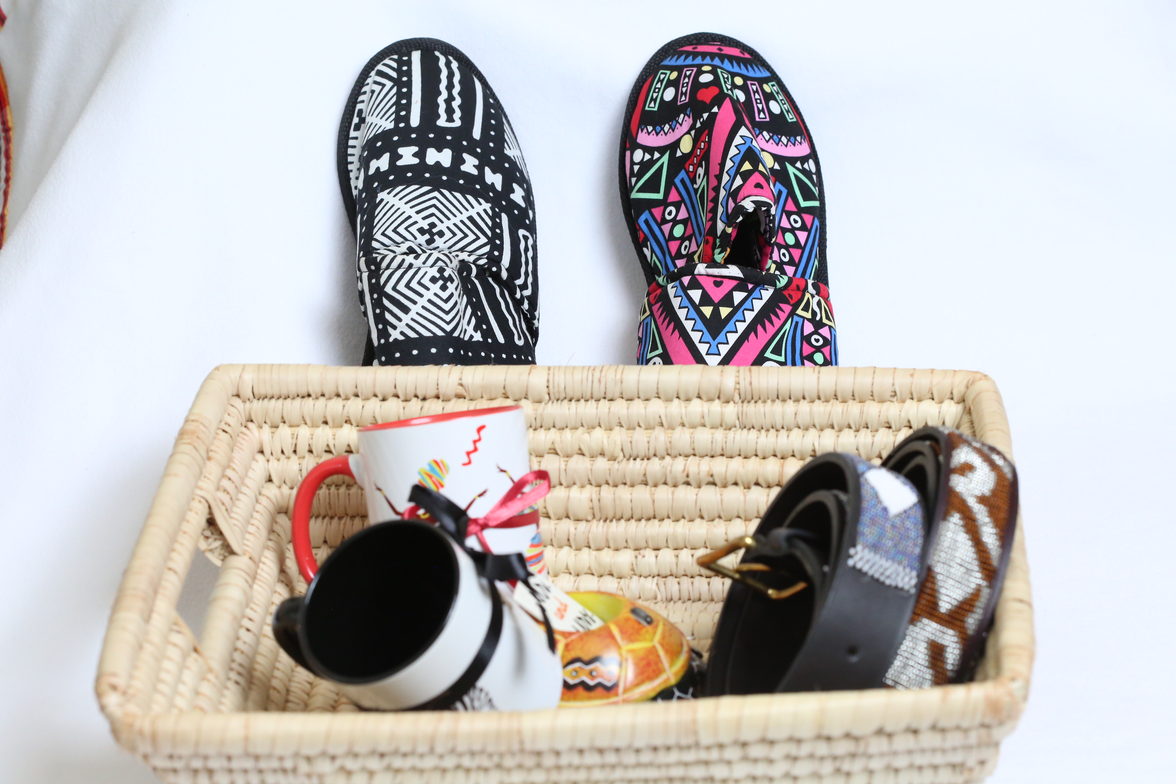 Ankara slip-ons with belts gift package