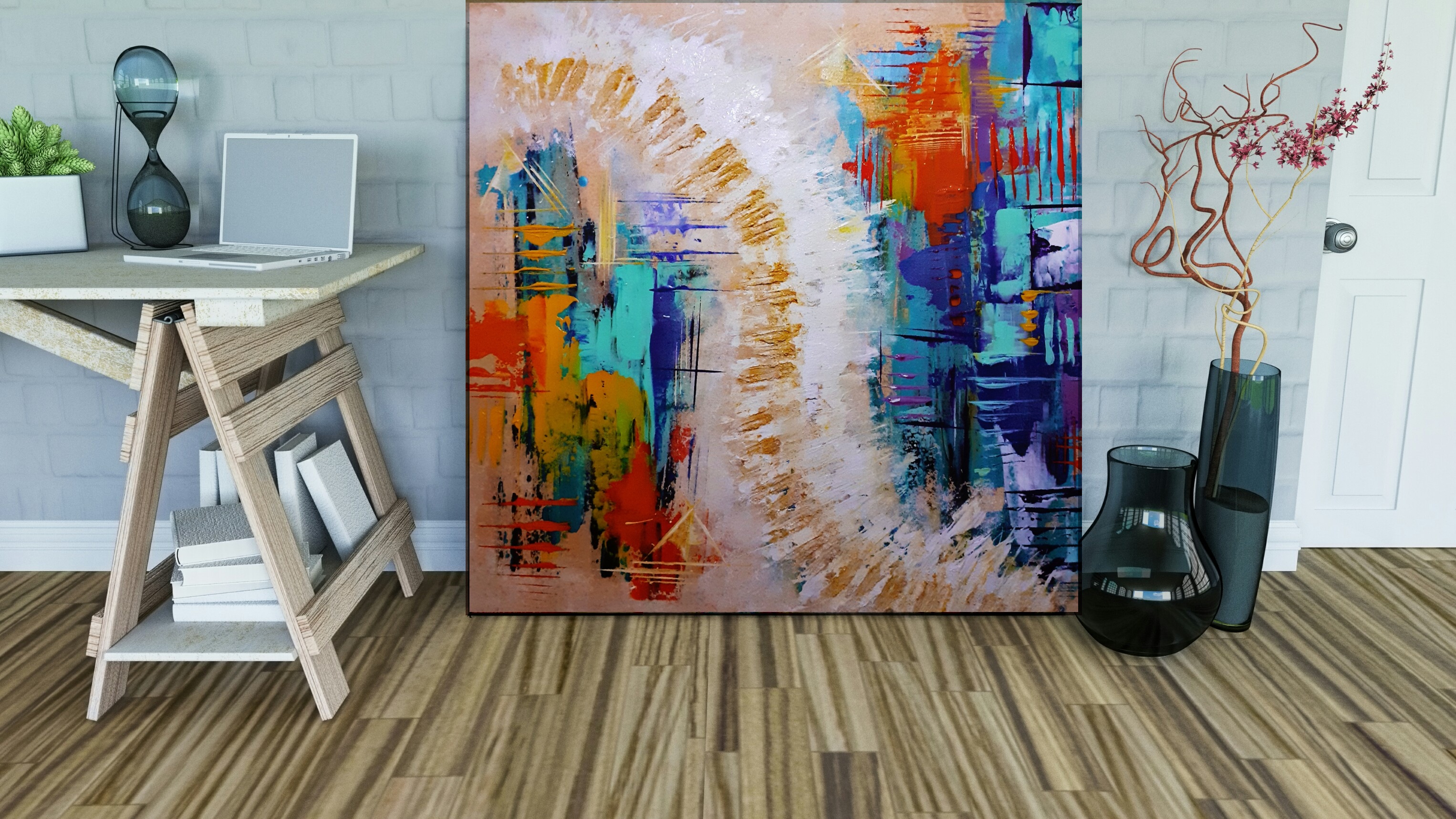 &quot;Ladder&quot; - Large original colourful abstract painting (textured)