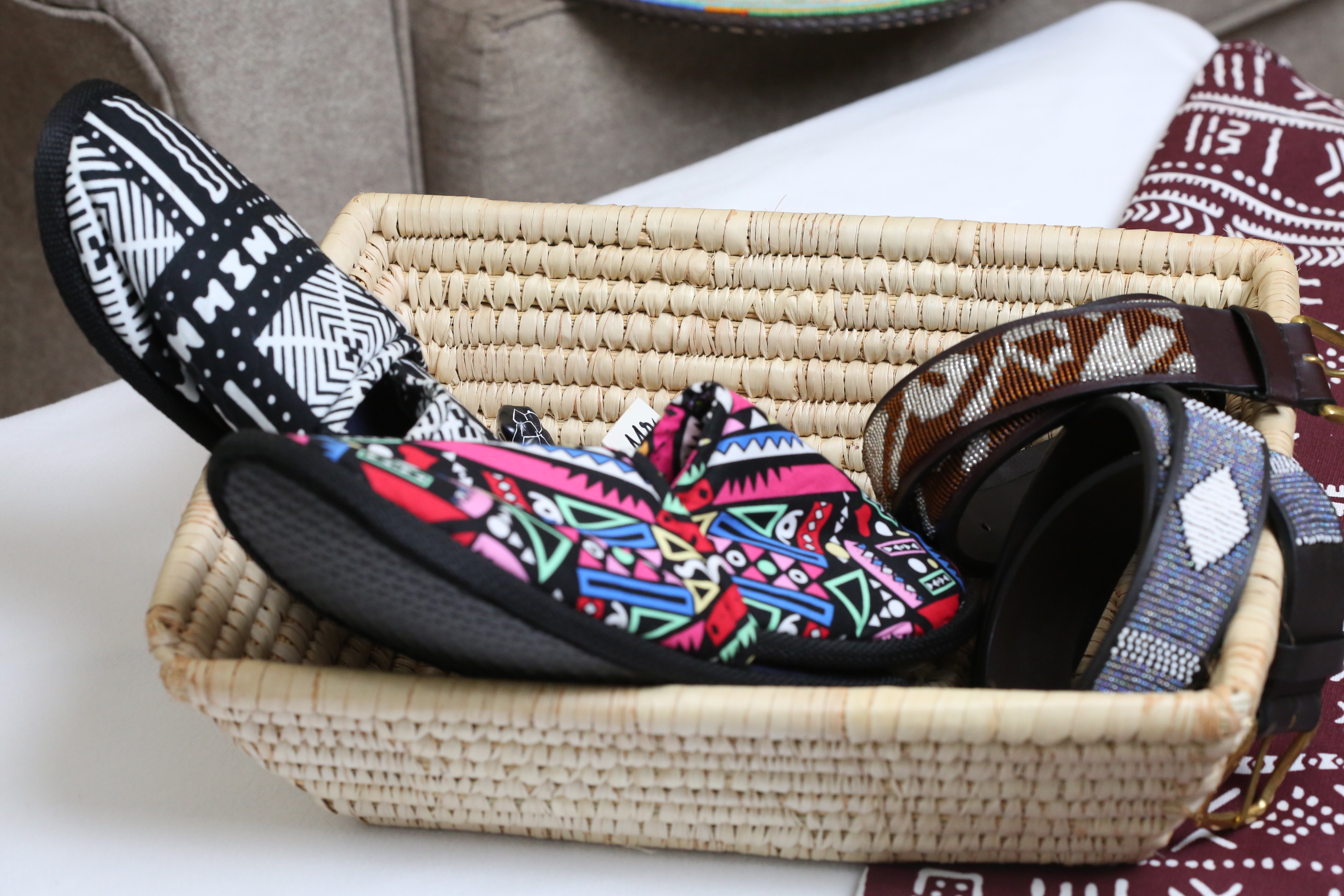 Ankara slip-ons with belts gift package