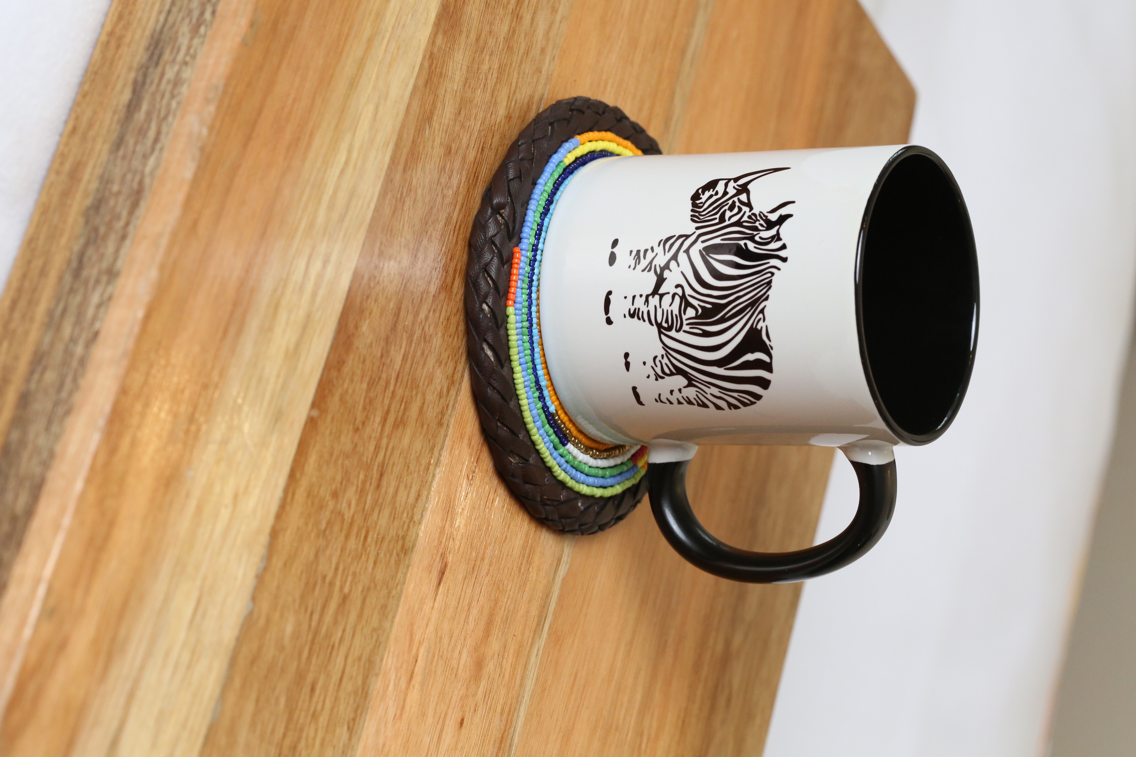 Rhino print mug with beaded coaster gift package.