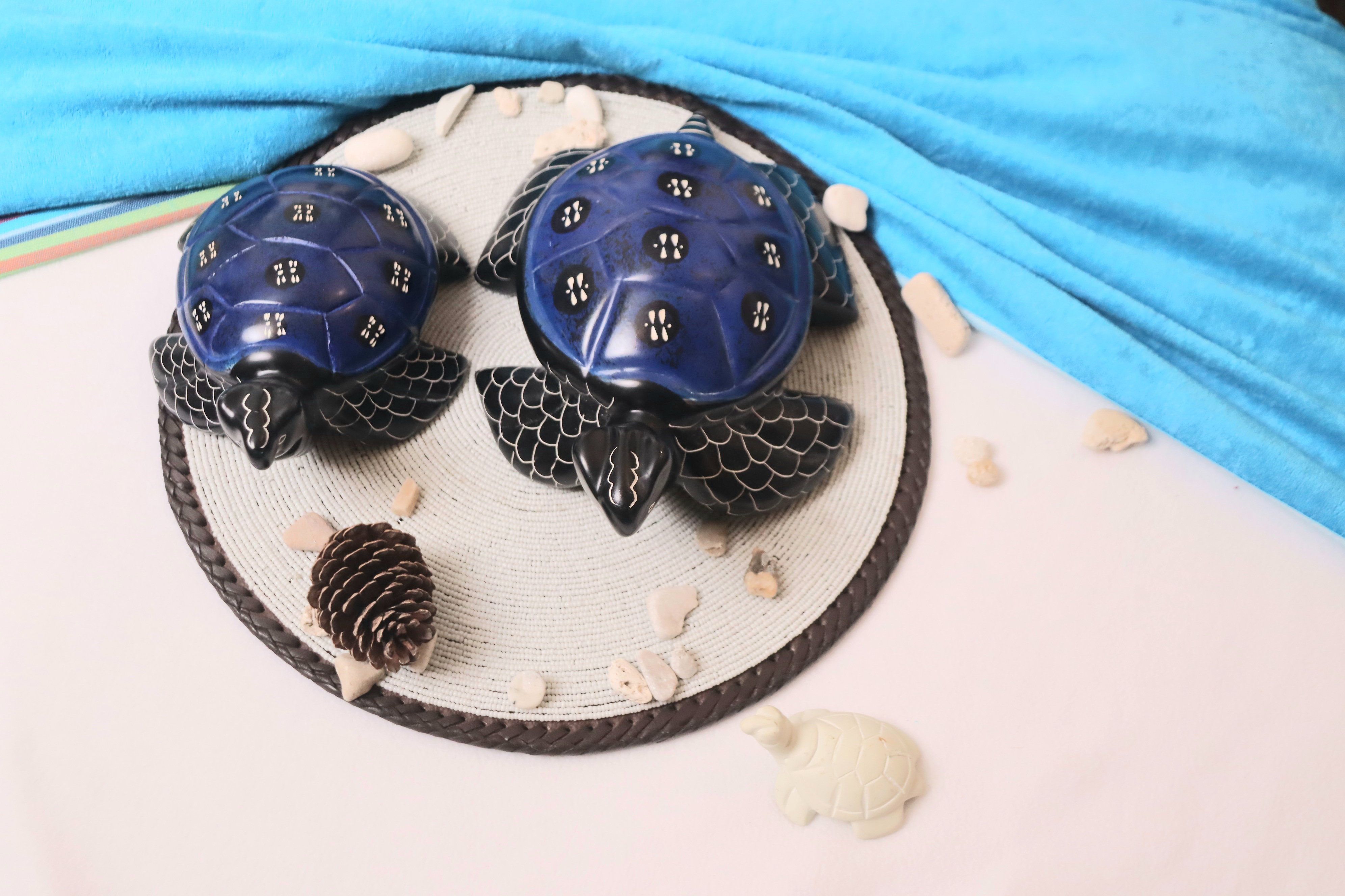 Navy blue soapstone turtles, home decor soapstone turtle, soapstone decor